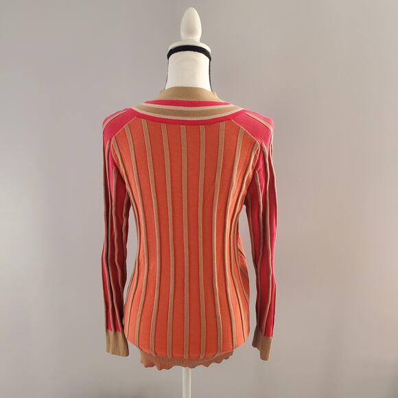Jen Kao Women's Silk Blend Striped Ribbed Cardigan Size M - Picture 2 of 10